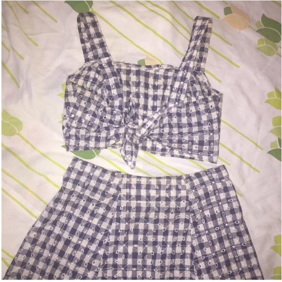Reformation Scott 2 piece gingham mini skirt camisole crop top co ord set dress - Picture 4 of 5
